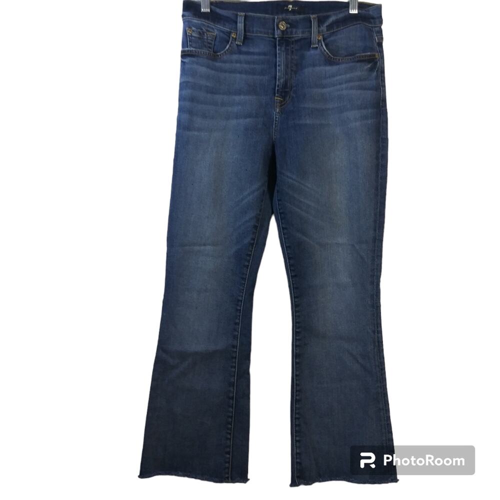 7 For All Mankind Blue Highwaist Slim Kick Jeans Raw Hem Size 30